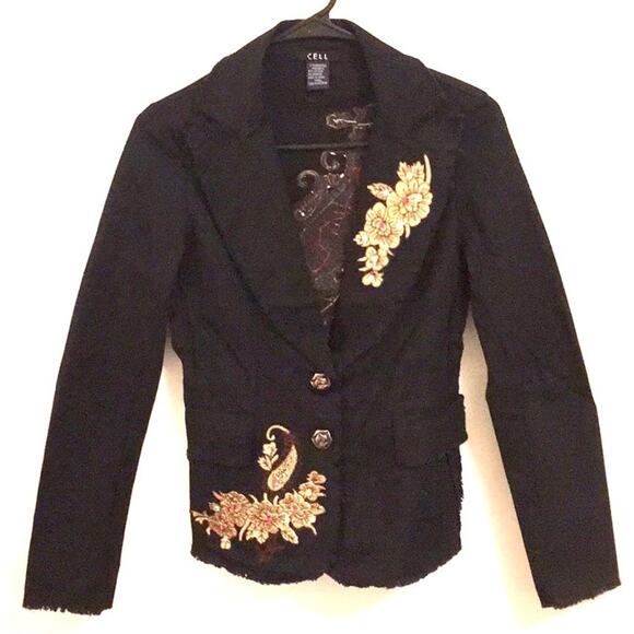 Cell black blazer embroidered size SMALL  distressed - Picture 1 of 7